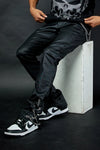 CHAIN WAXED STACKED JEANS