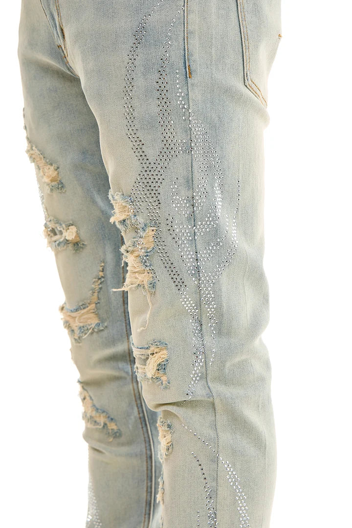 TRIBAL RHINESTONE SKINNY JEANS