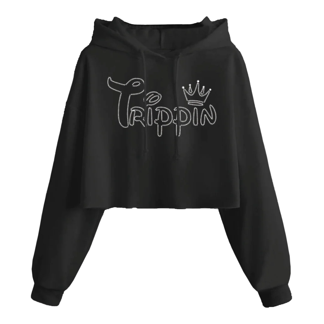 JR TRIPPIN RHINESTONE CROP HOODIE