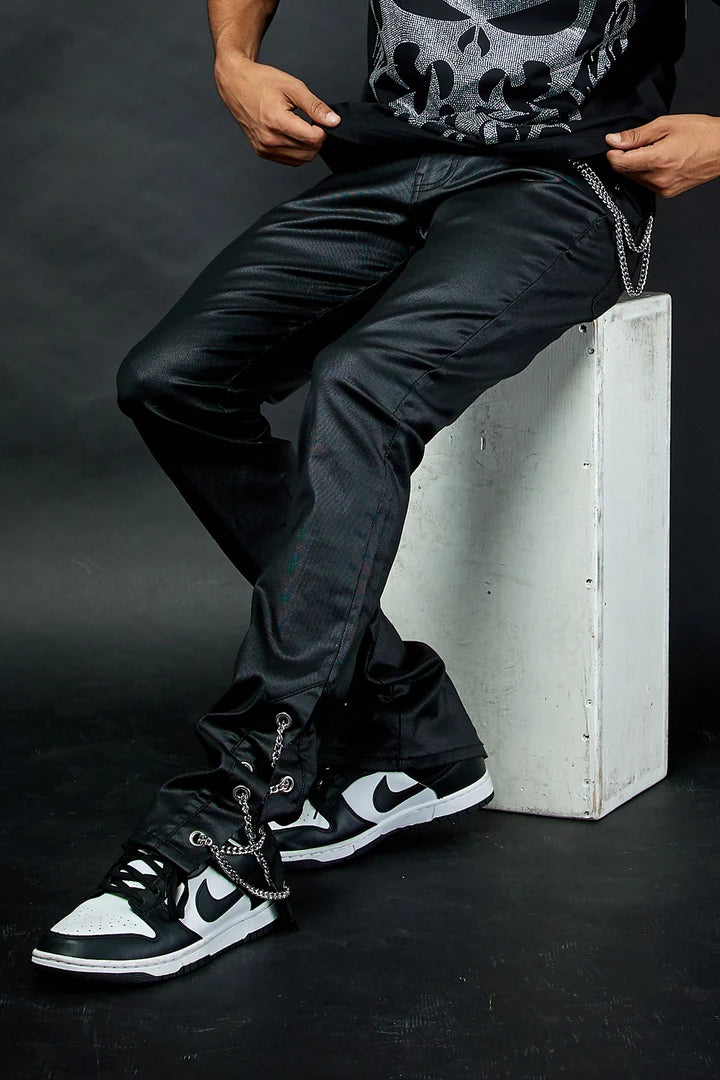 CHAIN WAXED STACKED JEANS