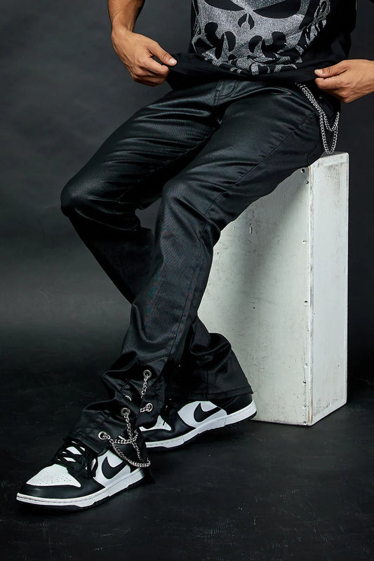CHAIN WAXED STACKED JEANS